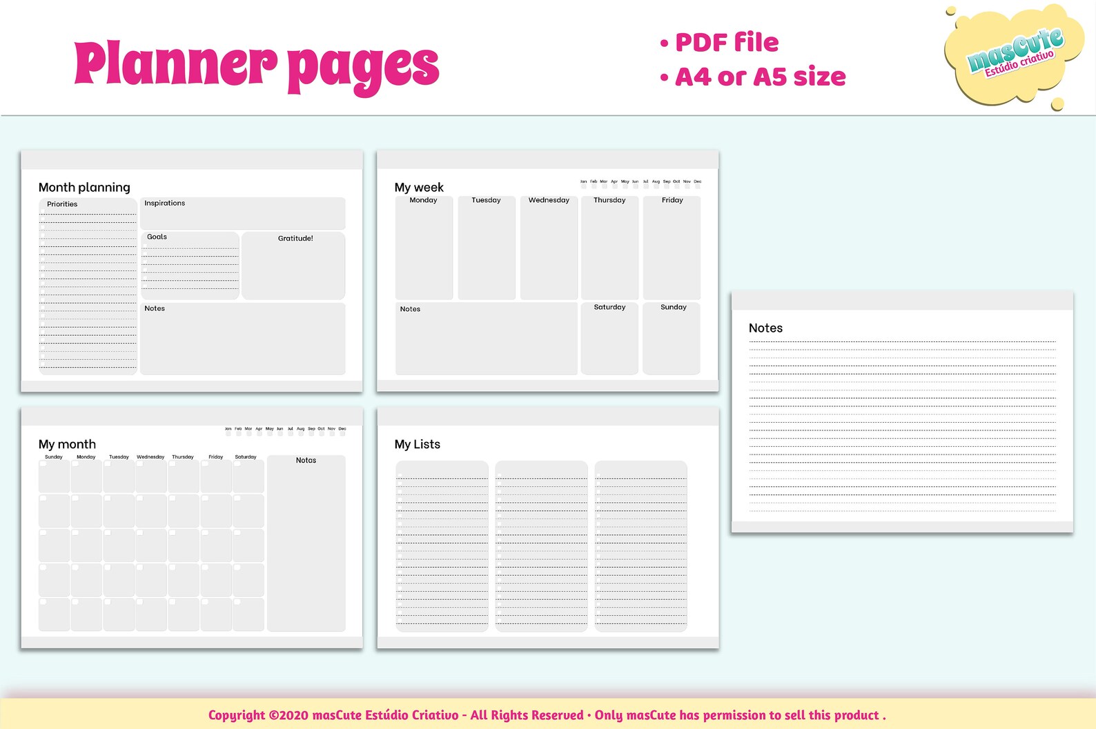Planner template Printable Pages size A5 A4 | Etsy