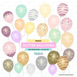 Colorful Glitter Balloons Clipart - digital clip art graphics PNG for party invitations,  commercial use