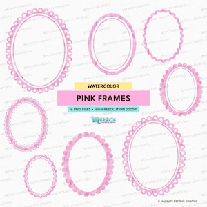 Watercolor Coquette Frames Clipart SVG PNG EPS | Cute Decorative Frame Clip Art, Invitations, Scrapbook, Stickers, Digital Download