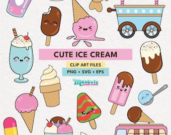 Kawaii Ice Cream Clipart | Food Graphics (SVG, PNG, EPS)