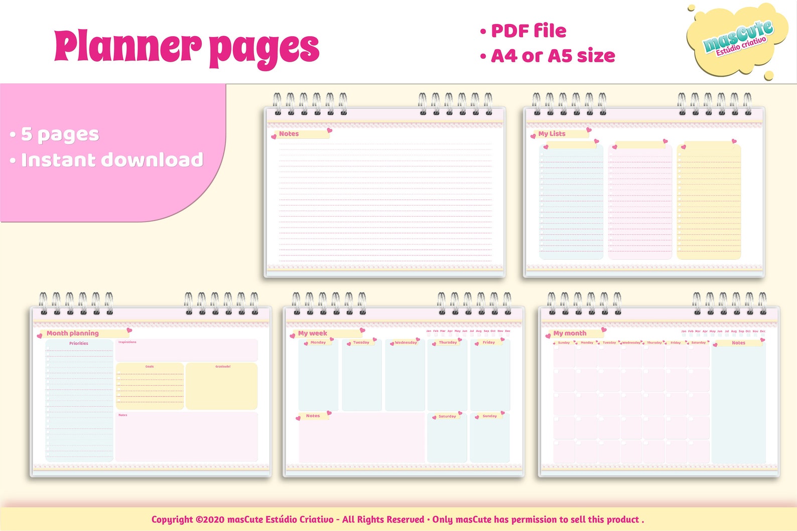 Planner template Printable Pages size A5 A4 | Etsy
