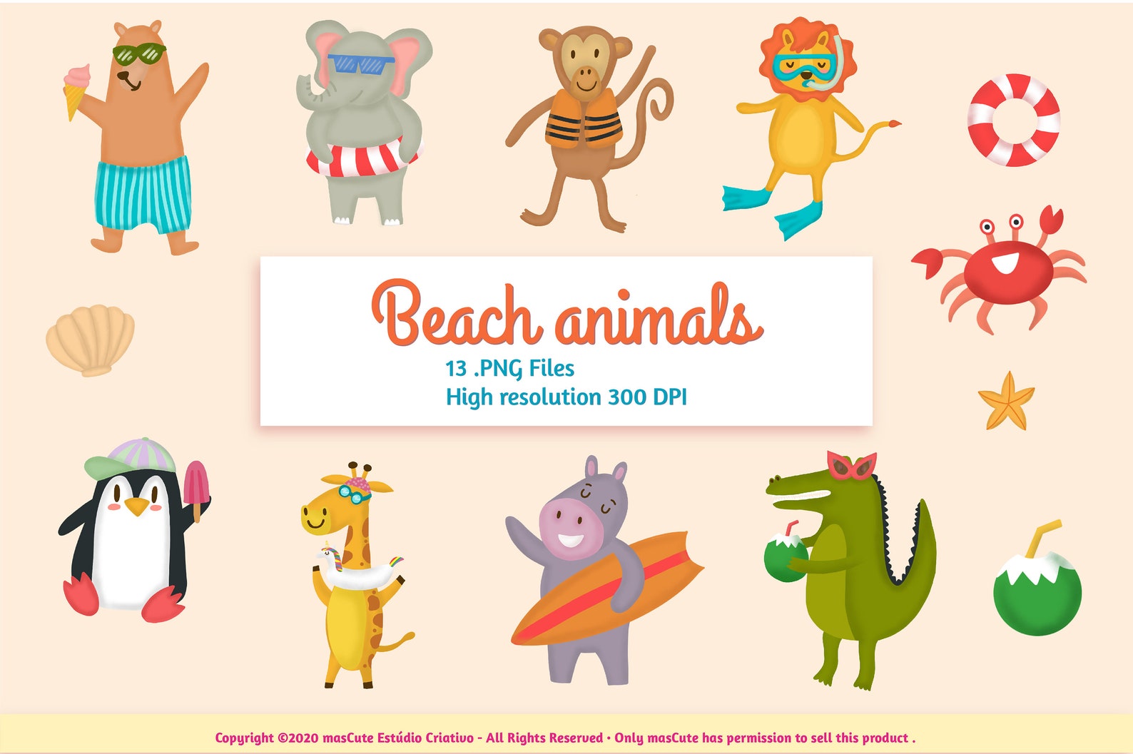 Summer Animals Clipart Illustration Nursery Art Summertime - Etsy