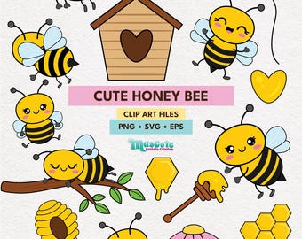 Kawaii Honey Bee Clipart Set | Party Decor, Nursery (SVG, PNG, EPS)