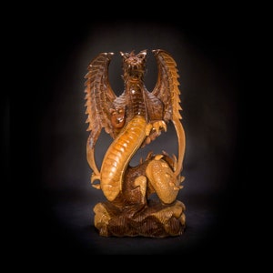 Unique Wood Dragon Sculpture, 'Guardian of the Home