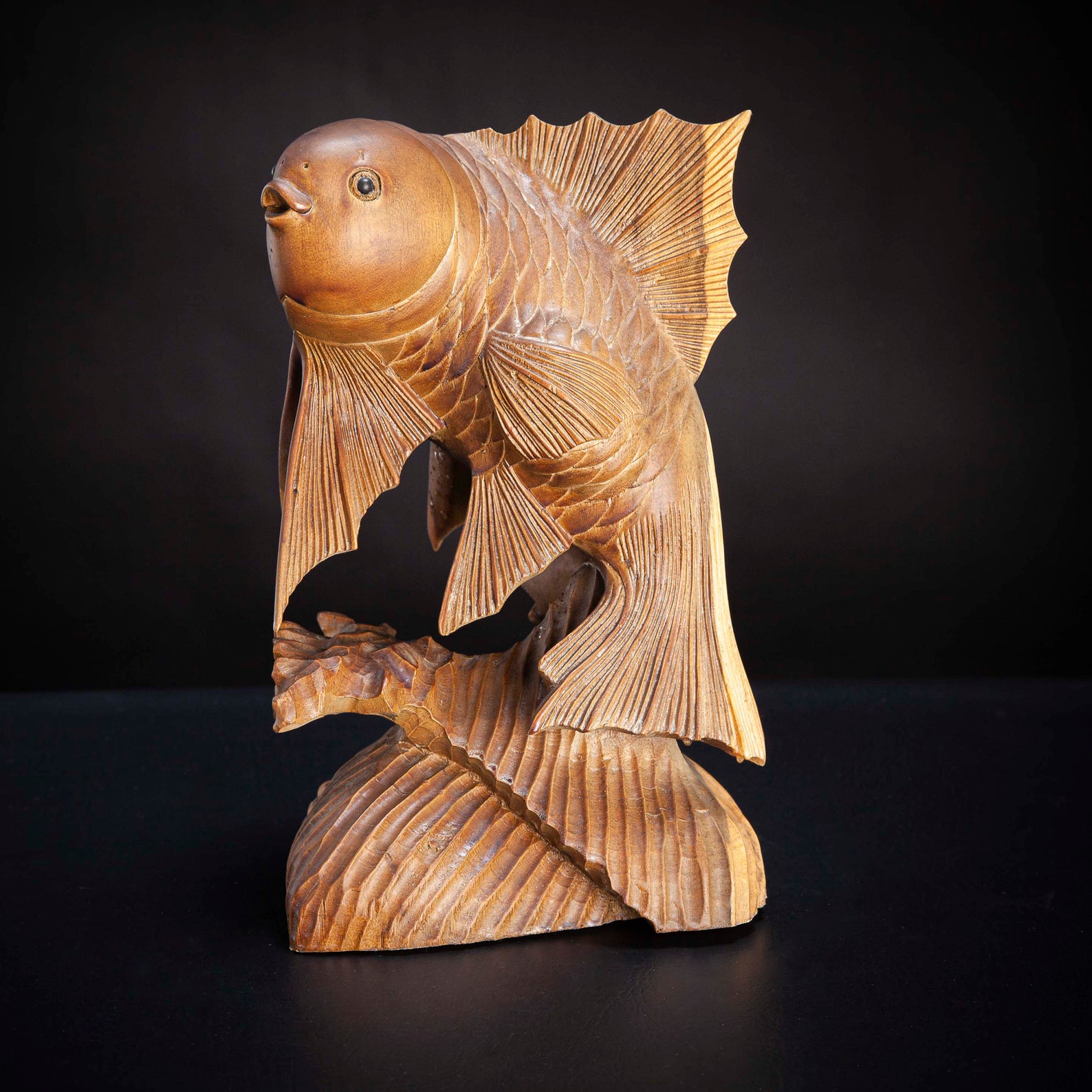 Hand Carved Rosewood Fish Sculpture Etsy