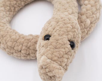 Handmade Beige Velvet Crocheted Snake Plushie (29" Long)