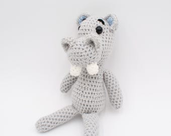 Handmade Crocheted Gray Hippo Stuffed Animal