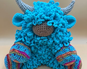 Crocheted Turquoise Highland Cow
