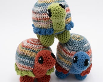 Handmade Crocheted Turtle Plushie, Acrylic Chunky Yarn Stuffed Animal