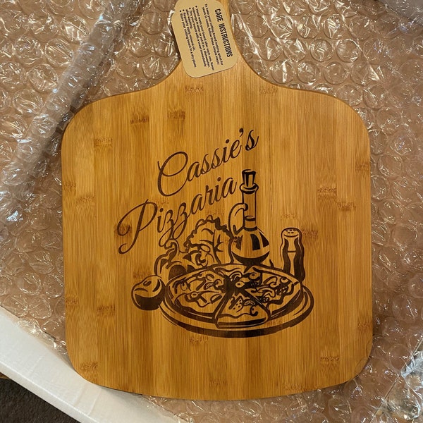 Laser Engraved Bamboo Pizza Peel, Personalized Pizza Paddle, Custom Pizza Peel Gifts, Pizza Lover’s Gifts, PizzAria