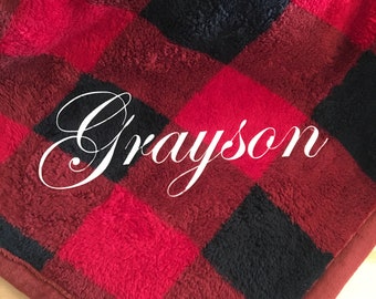 Personalized Buffalo Check Plaid Sherpa/Fleece Throw Blankets 50” x 60” Christmas Gift Couch Blanket Bed Throw