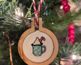 Hand-embroidered Hot Cocoa Mug Ornament