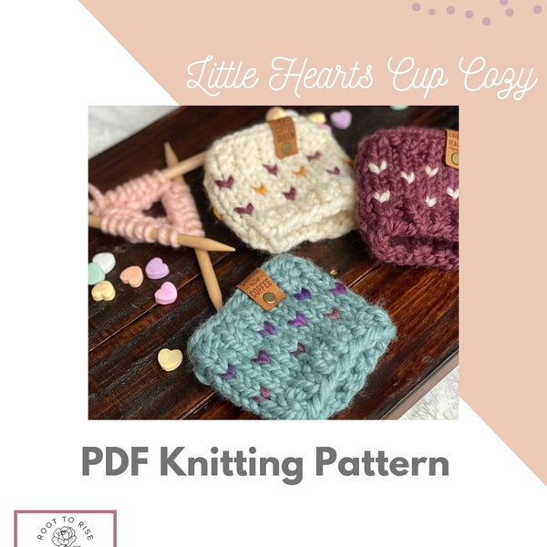 KNITTING PATTERN - Little Hearts Cup Cozy - PDF Download Only