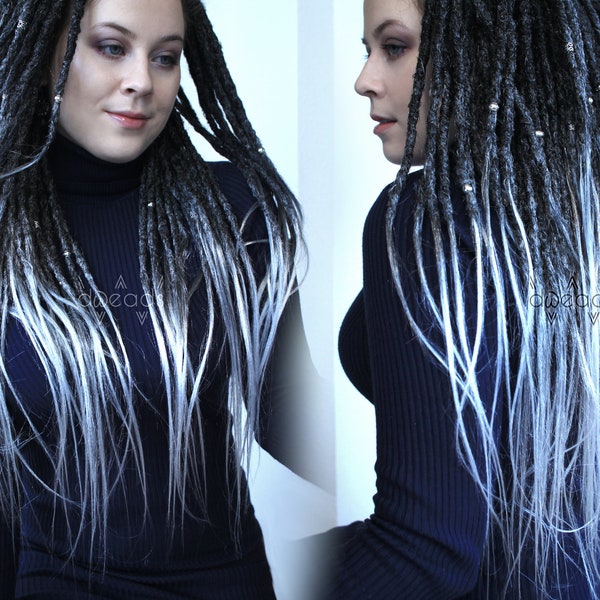 synthetic dreads black white ombre - realistic & soft - "dark angel"