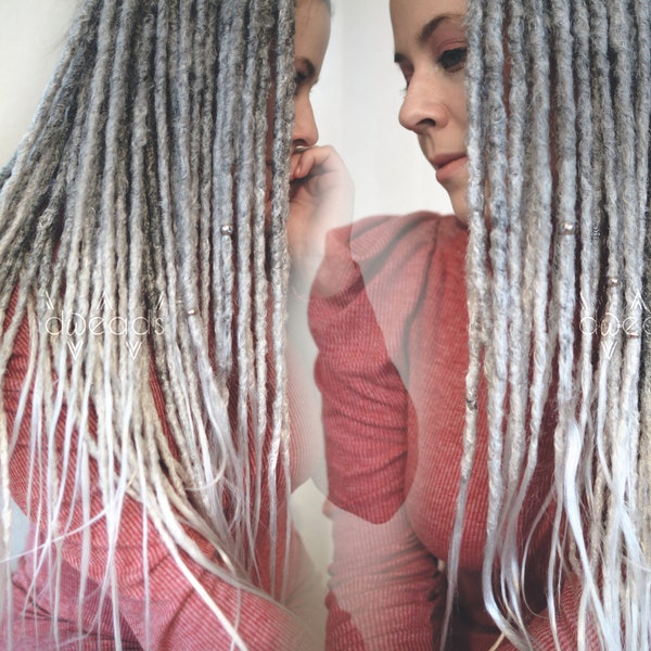 synthetische Dreads mit grau silber weiß Farbverlauf - realistisch & soft