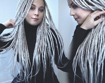 synthetic dreads silver white - realistic & soft - dreadlocks hair extension