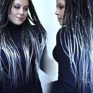 synthetische dreads schwarz weiß ombre - realistisch & weich - dreadlocks haar extension
