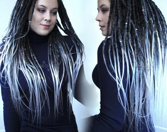synthetic dreads black white ombre - realistic & soft - dreadlocks hair extension