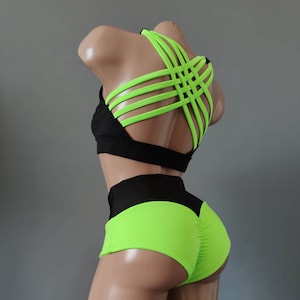 Pole Dance Wear, Workout Outfit, Polewear Costume, Ensemble Pole Dance, Sports and Fitness Wear, Pole Dance Clothes, Stripper Top and Shorts