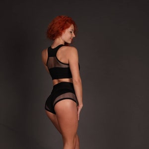 Pole Dance Costume - Top and High Waisted Shorts, Hot Dance Costume, Pole Mesh Top and Shorts, Polewear Suit, Pole Wear Set, Outfit Strippe