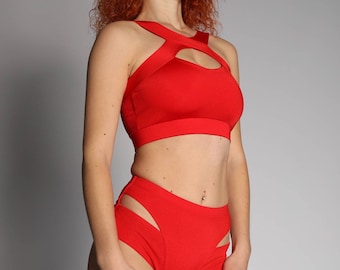 Stripper Outfits mit Shorts, Polewear Shorts und Top, roter Pole Dance Top und Shorts, Frauen Bodysuit, Strip Plastic Wear, Set Pole Dance