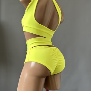 Bright Pole Dance Costume, Pole Wear Outfit, High Waisted Shorts with Top, Polewear Costume, Dancer Outfit Strippe, Exotic Pole Dance Wear