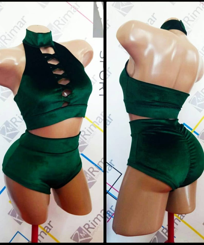 Pole Dance Wear Velvet Top and Shorts Bodysuit Workout Etsy