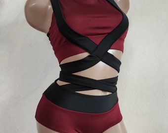 Pole Dance Wear Set, Pole Dance Crisscross Top and Shorts, Polewear Costume, Hot Dance Shorts and Top, Festival Costume, Queen Polewear