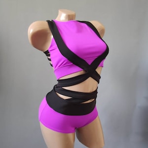 Set Pole Dance, Pole Dance Wear, Pole Dance Crisscross Top and Shorts, Polewear Red Costume, Hot Dance Shorts and Top, Girls Dancewear Set