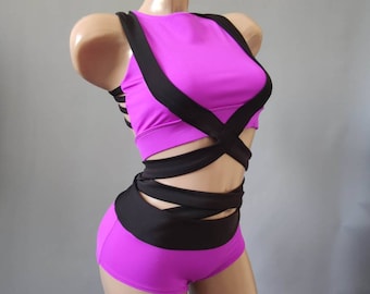 Set Pole Dance, Pole Dance Kleidung, Pole Dance Crisscross Top und Shorts, Polewear Kostüm Rot, Heiße Tanz Shorts und Top, Mädchen Tanzkleidung Set