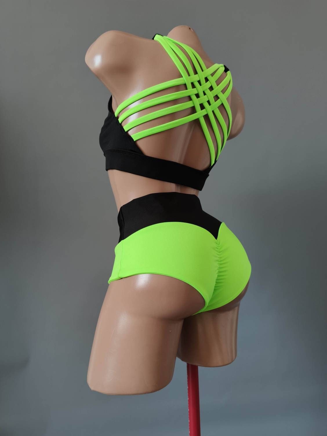 Black Pole Dance Wear Pole Dance Shorts Green Pole Dance 