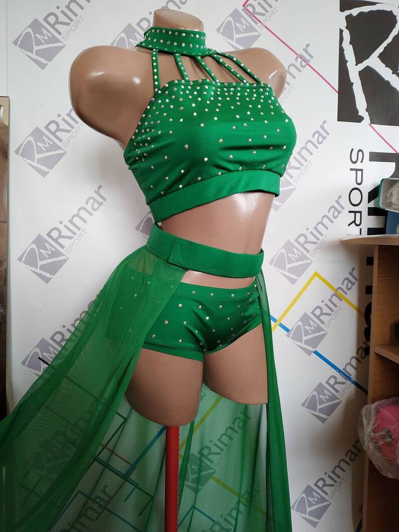 Pole Dance Wear Top Shorts and Skirt With Rhinestones Etsy