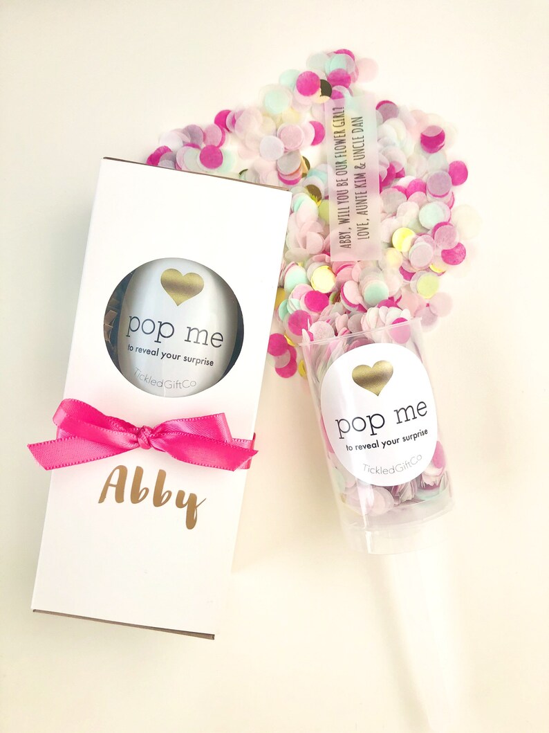 Flower Girl Proposal Confetti Popper- Surprise Custom Message, Flower Girl Gift Box, Junior Bridesmaid Proposal, Will You Be My Bridesmaid 