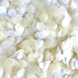 Coriandoli per matrimonio in carta velina rotonda biodegradabile bianco + avorio / 25-60 ospiti Bulk Bag / Decorazione cerimonia navata / Baby Shower