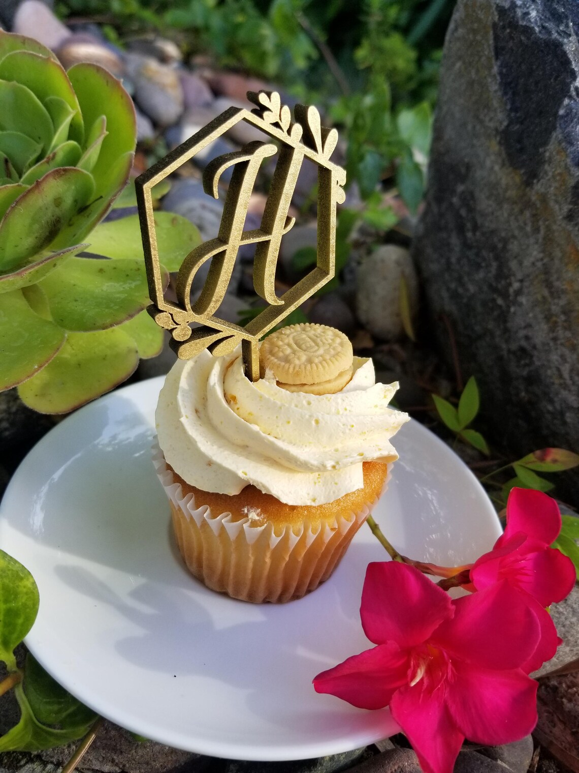 Personalized Monogram Wedding Cupcake Topper / custom hexagon Etsy