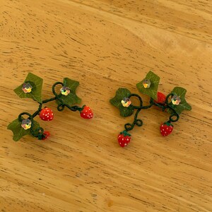 Strawberry Ivy earrings , Strawberry Green Ivy earrings, Woodland forest fairy Wrap, Great for Brides! Strawberry Short Cake!