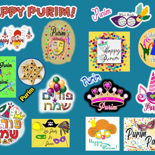 Happy Purim! stickers, Jewish Purin stickers, jewish celebrate Purim sticker pack