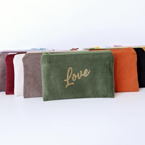 Portemonnaie en velours et tissu personnalisable, bourse avec inscription dorée, cadeau pour femme