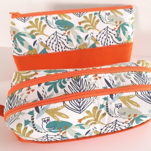 Trousse d'école simple ou double compartiments enfant thème jungle vert et orange