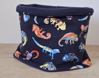 Bufanda tubular infantil Chameleon, calentador de cuello azul marino con forro polar, bufanda tubular cálida de invierno para niños.