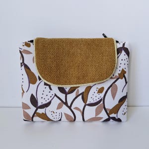 Portefeuille femme en tissu motif vintage  et velours ocre, compartiments cartes et papier, portemonnaie, compagnon pratique