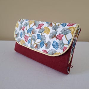 Portefeuille femme velours rouge bordeaux clair et coton imprimé - Elégant, pratique et fait main - pochette organisation de sac à main