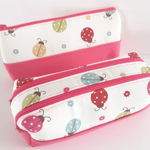 Trousse simple ou double compartiments coccinelles rose fushia