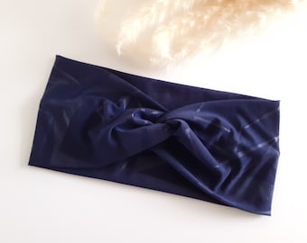 Headband bandeau femme croisé léger en matière jersey de viscose extensible taille unique coloris bleu, personnalisable