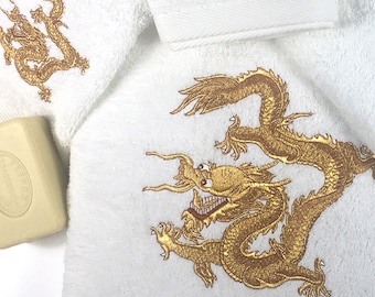 Dragon Embroidery Turkish Towels | Chinese New Year | Luxury Towel Set | Bathroom | Home Spa | Gift | 100% Cotton | Free Shipping