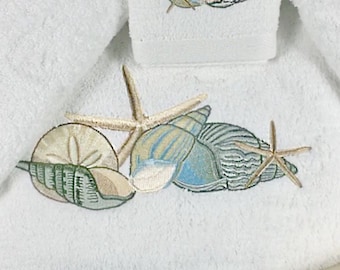 Seashell Embroidered Turkish Towels | Luxury Towels | Bathroom | Home Spa | Housewarming Gift | 100% Cotton | Free Shipping