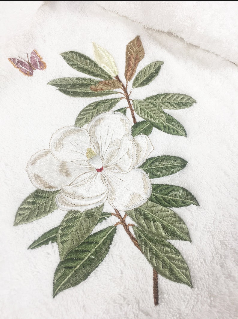 Magnolia Blossom Embroidered Turkish Towels Luxury Towels Bathroom Home Spa Housewarming Gift 100% Cotton Free Shipping image 5