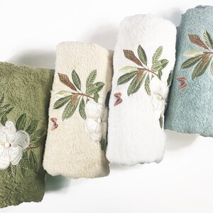 Magnolia Blossom Embroidered Turkish Towels Luxury Towels Bathroom Home Spa Housewarming Gift 100% Cotton Free Shipping image 7