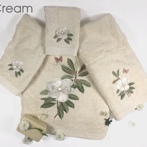 Magnolia Blossom Embroidered Turkish Towels Luxury Towels Bathroom Home Spa Housewarming Gift 100% Cotton Free Shipping image 4