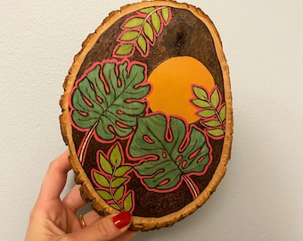 Monstera plant woodburning